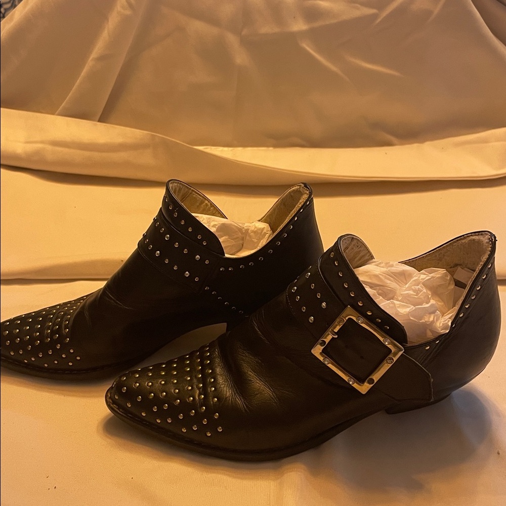 Studded Black Leather Ankle Boots